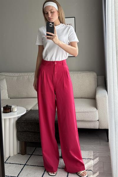 Yüksek Bel Bol Paça Pantalon Nar