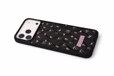 İphone 17 Pro Max Uyumlu Çiçek Desenli Kabartmalı Kılıf Siyah