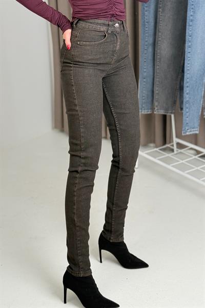 Kadın Dar Paça Yüksek Bel Kot Pantolon Kahverengi