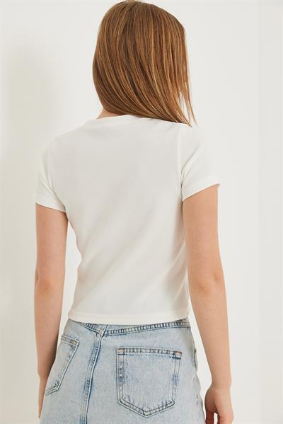 Ayıcık Nakışlı Kaşkorse Bluz Beyaz