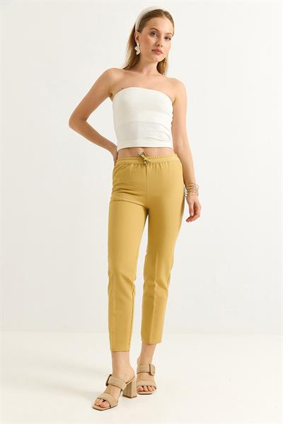 Beli Lastikli Kısa Paça Double Krep Pantolon Sarı