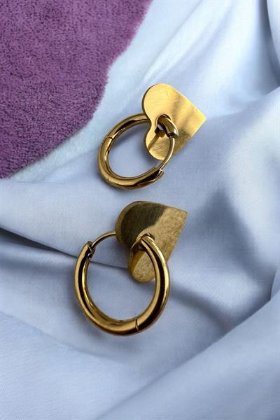 Sarkıt Kalpli Halka Çelik Gold Küpe