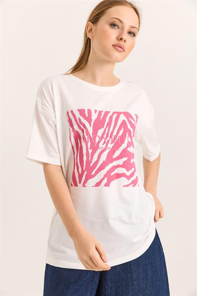 Zebra Pembe Baskılı Tshirt
