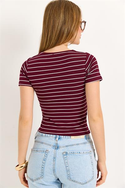 Kare Yaka Likralı Pamuk Bluz Bordo