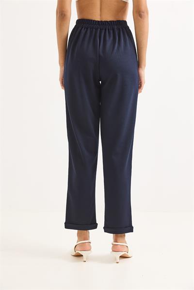 Beli Lastikli Katlı Paça Kadın Pantolon Lacivert