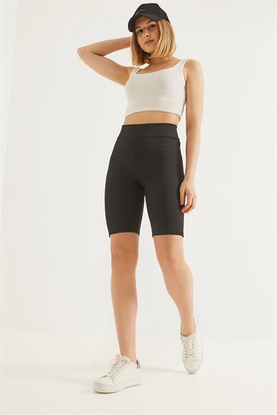 Fitilli Toparlayıcı Kısa Tayt Siyah