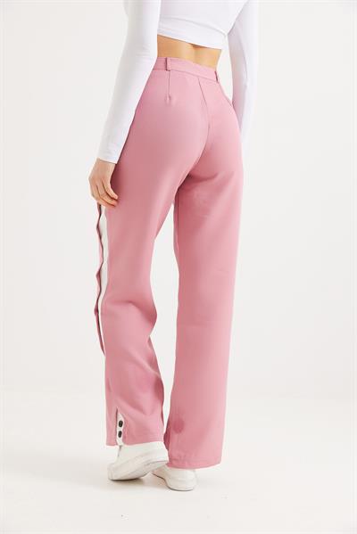 Yanları Şeritli Bol Paça Pantolon Pembe