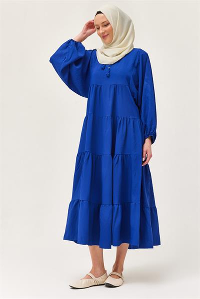 Yakası İpli Kat Model Elbise Lacivert