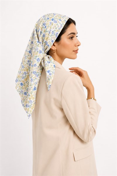 Çiçek Desenli Şifon 45X45 Ölçülü Fular Sarı