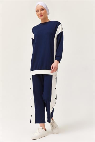 Metal Düğme Detay İkili Takım Lacivert