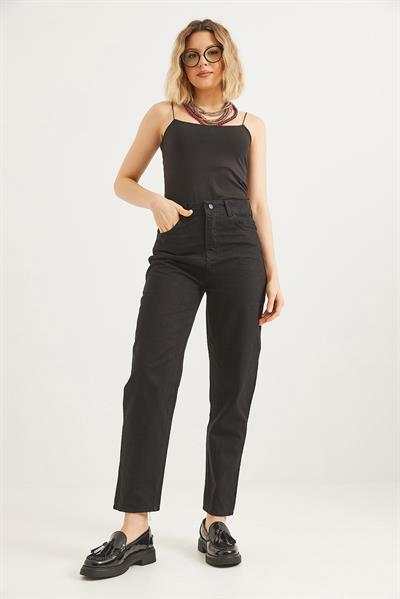Yüksek Bel Bol Kesim Pantolon Siyah