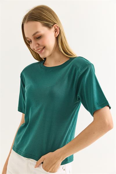 Vatkalı Bisiklet Yaka Basic Tshirt Yeşil