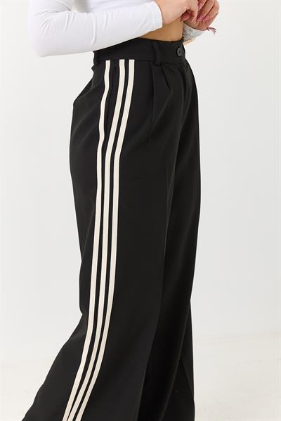Kadın Yanlardan Şeritli Bol Paça Kumaş Pantolon