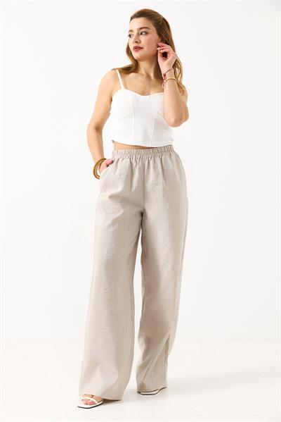 Kadın Bol Kesim Tensel Kumaş Beli Lastikli Taş