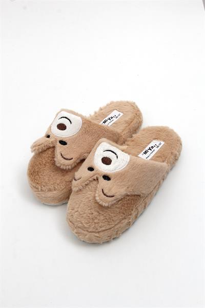 Peluş Model Önü Kapalı Ev Terliği Taba