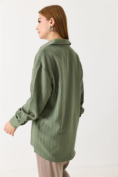 Kadın Oversize Müslin Kumaş Basic Gömlek Haki