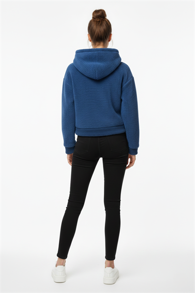 Kadın Kapüşonlu Welsoft Uzun Kollu Sweat Mavi