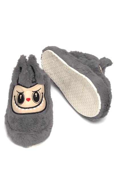 Figürlü Peluş Ev Terliği Gri