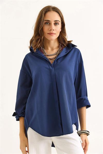 Oversize Basic Gömlek Lacivert 