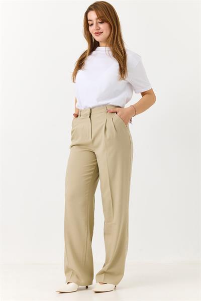 Kadın Rahat Kesim Yüksek Bel Pantolon Taş
