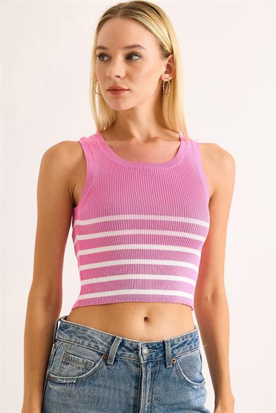 Triko Askılı Pembe Crop