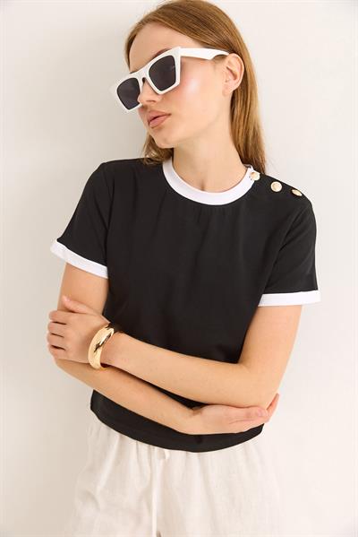 Bisiklet Yaka Kısa Kol Tshirt Siyah