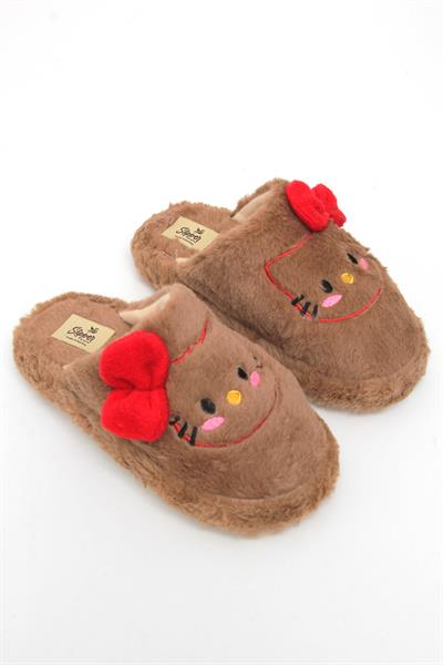 Hello Kitty Figürlü Kadın Ev Terliği Kahverengi