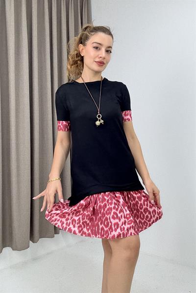 Kadın Pilise Detaylı Kısa Kollu Elbise Siyah