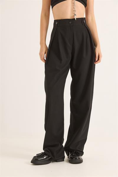 Bol Kesim Dökümlü Palazzo Pantolon Siyah