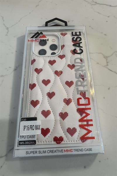 İphone 16 Pro Max Uyumlu Çiçek Desenli Kabartmalı Kılıf Kırmızı Beyaz