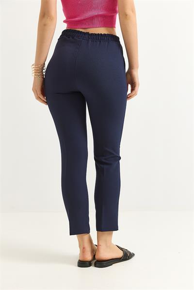 Beli Lastikli Kısa Paça Double Krep Pantolon Koyu Lacivert