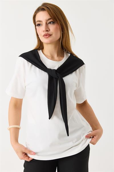 İki Renkli Bordo  Kaşkorse Şal Bağlamalı Tshirt Siyah