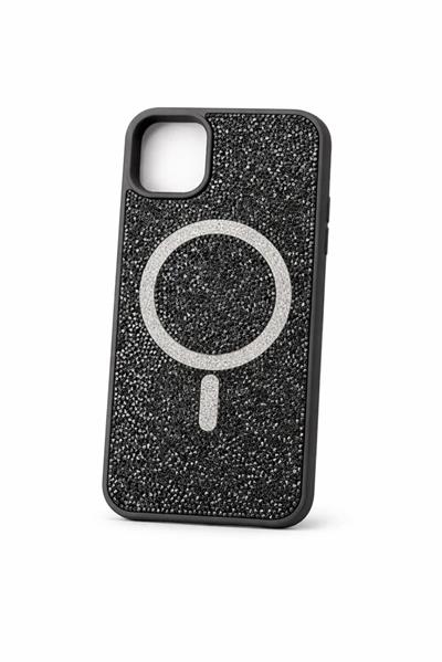 İphone 16 Pro  Uyumlu  Parlak ve Taşlı Kart Bölümlü Kılıf Siyah