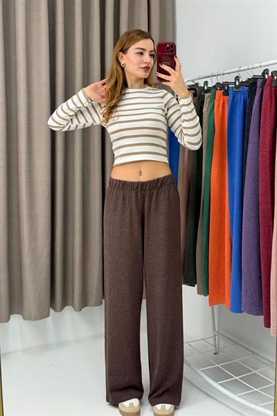 Kadın Triko Kahverengi Salaş Pantolon  