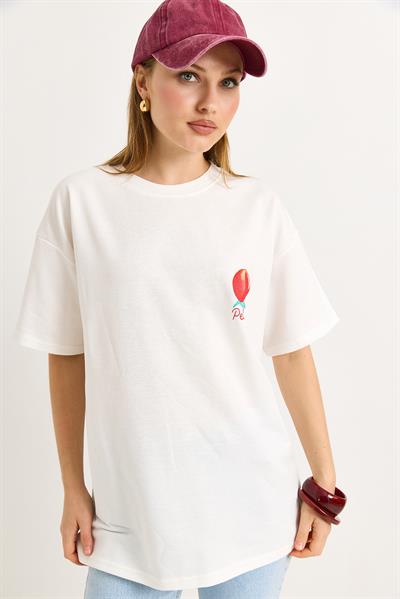 Sweet Peach Baskılı Beyaz Tshirt