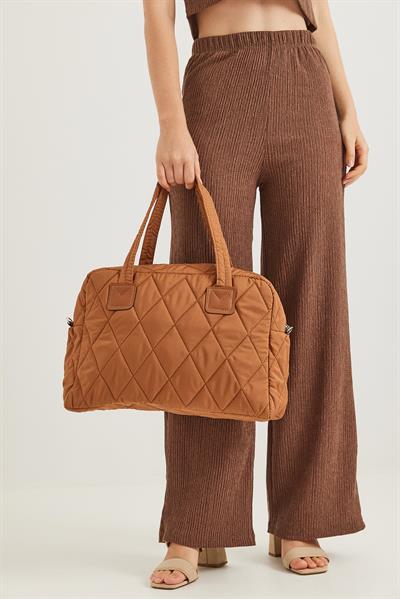 Kapitone Kumaş Cüzdanlı  El Ve Omuz Çantası Taba