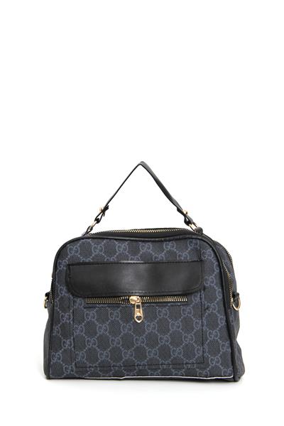 Çift Fermuarlı Önü Gözlü  El Çantası Füme