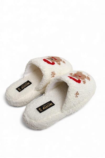 Kadın Yılbaşı Figürü Peluş Ekru Ev Terliği