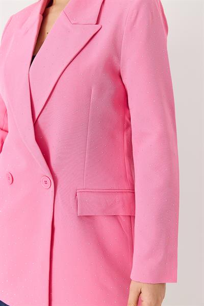 Kadın Kruvaze Yaka Çift Düğmeli Blazer Ceket Pembe
