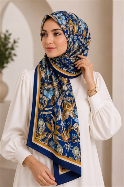 Kadın Soft Çiçekli 180X75 Ölçülü Şal Lacivert