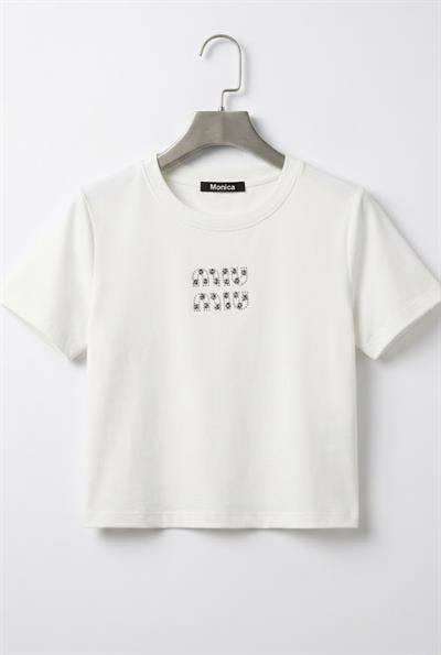 Kadın Bisiklet Yaka Kısa Kollu Crop Bluz Ekru