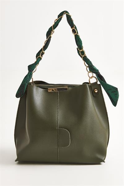 Şallı Mini El ve Omuz Çantası Haki