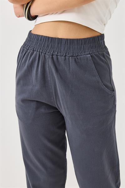 Kadın Kanvas Cepli Mom Pantolon Antrasit