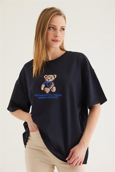 Baskılı Oversize Tshirt Lacivert