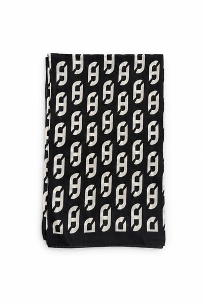Kadın Monogram Desenli Fresh Şal Siyah/Beyaz