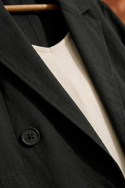 Kadın Kruvaze Yaka Oversize Blazer Ceket Siyah