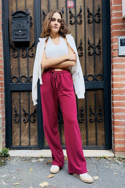 Kadın Selanik Yüksel Bel Esnek ve Dökümlü Triko Pantalon