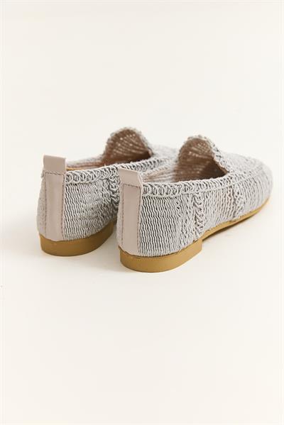 Örgü Tasarım Kadın Babet Ayakkabı Gri