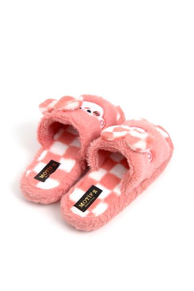 Kadın Önü Açık Peluş Pembe Ev Terliği 