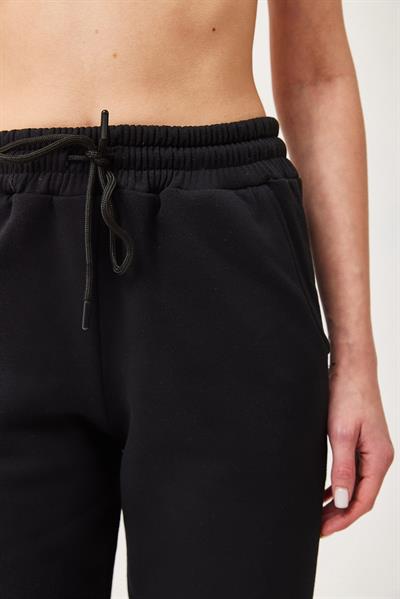 Beli Bağcıklı Paçası Lastikli Eşofman Altı Siyah	